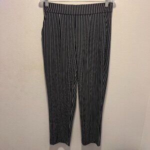 Hilary Radley Pull On Pants Size Medium Pin Striped Black/White Stretch Workwear